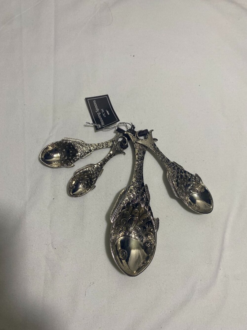 Ganz Fish Shaped Measuring Spoons Set of 4 Silver Tone Kitchen Decor Nautical